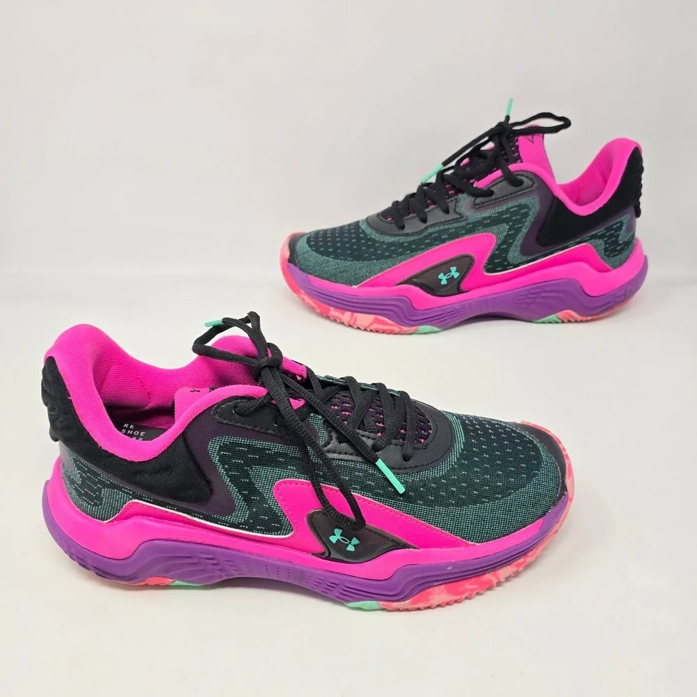 Under Armour Spawn 4 Basketball Shoes Black Pink Purple Mens 9 3028834-001